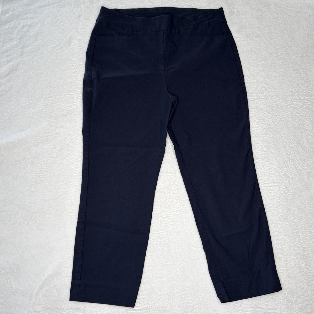 Chico's Women's Size 2 (12/L) Navy Blue Cropped Pants Capri Flat Front Stretch
